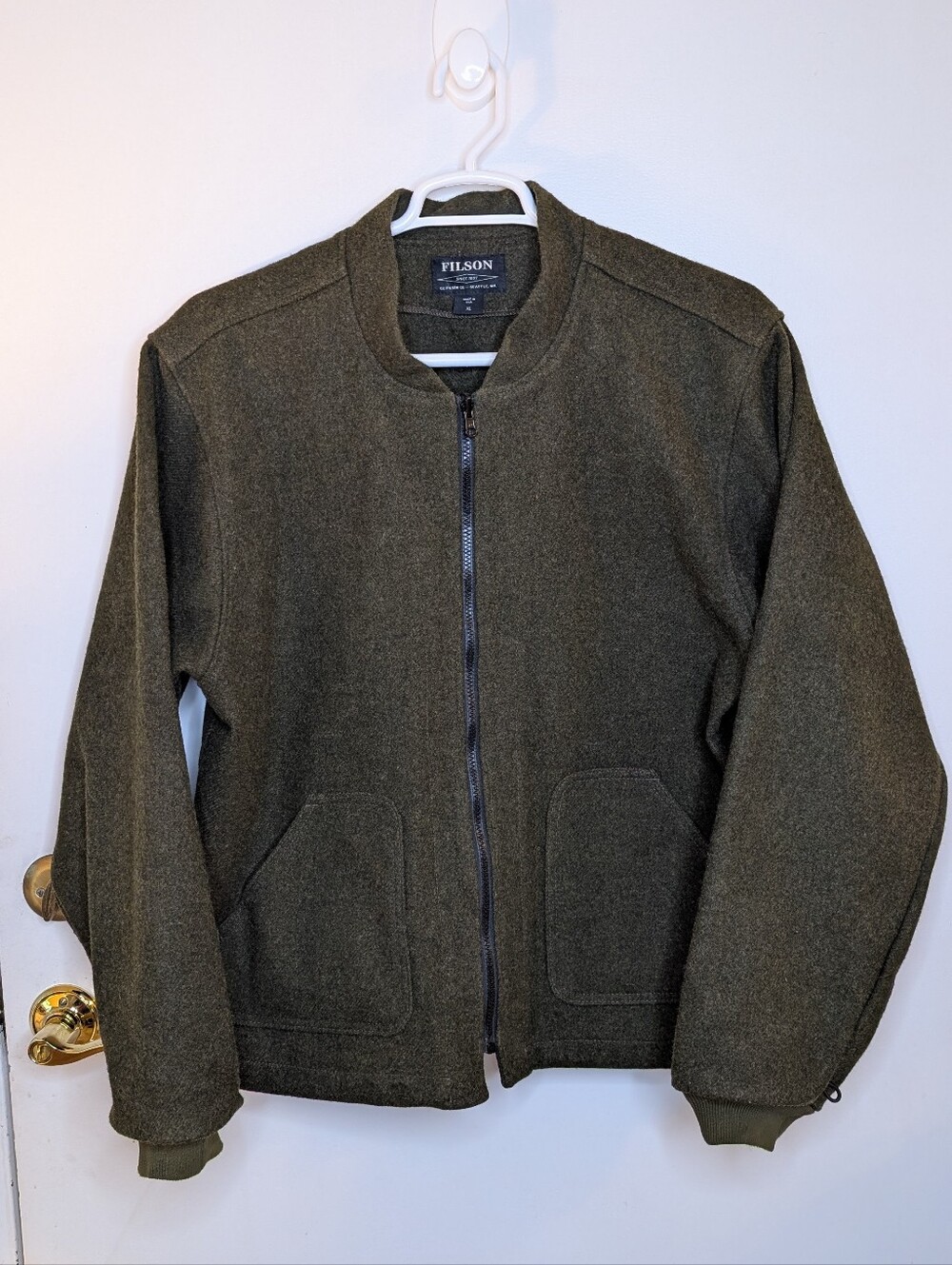 Filson Olive Green Wool Bomber Jacket Size Extra Large